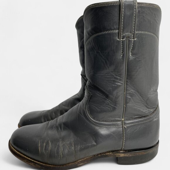 Justin Boots 7.5 E Men's Gray Leather Western Roper Riding Cowboy Work Biker - Picture 7 of 14